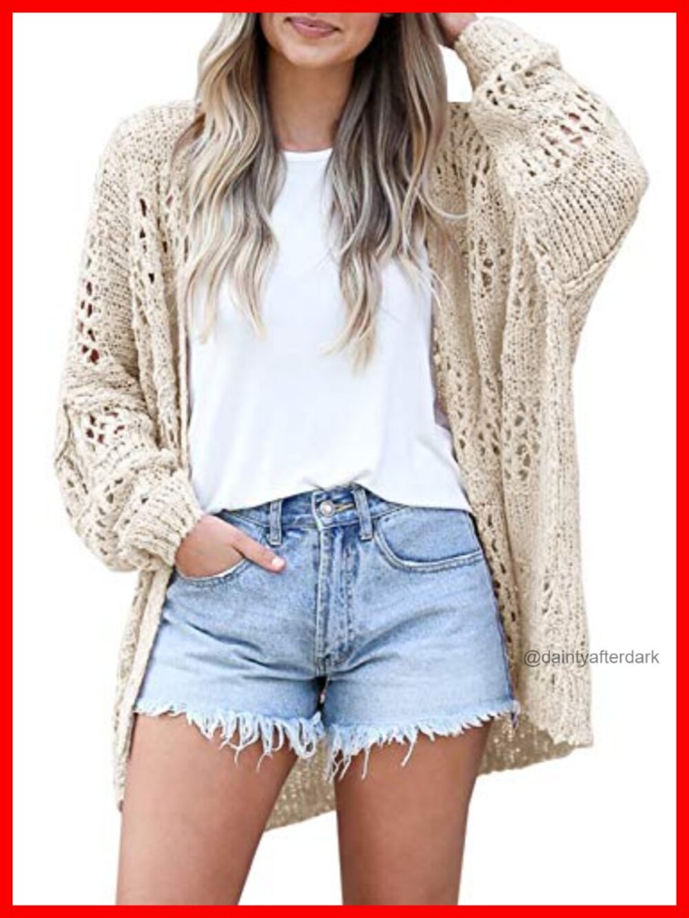 Crochet Knit Open Front Cardigan Oversized Kimono Boho Lightweight
